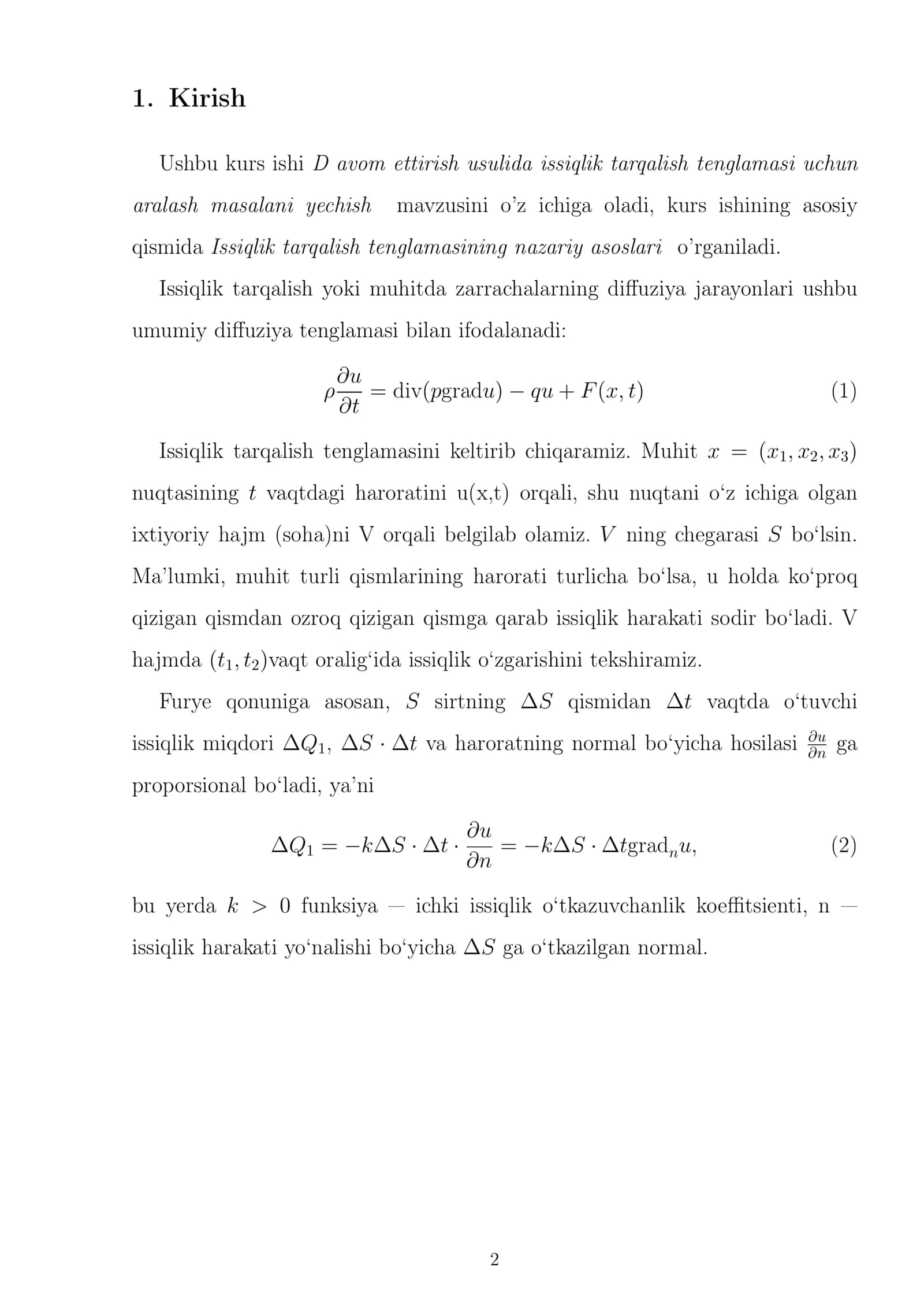 Davom ettirish usulida issiqlik tarqalish tenglamasi uchun aralash masalani yechish 3