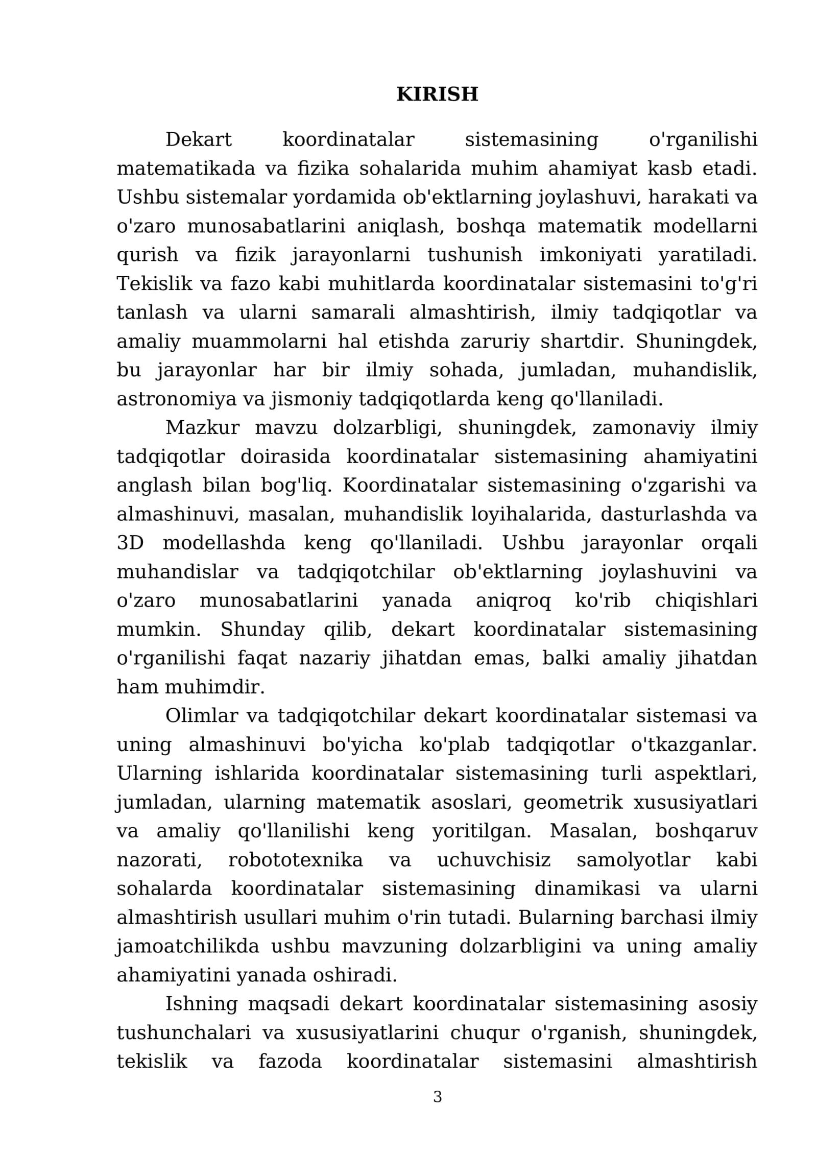 Tekislikda va fazoda dekart koordinatalar sistemasini almashtirish. Tekislikda va fazoda oriyentatsiya 3