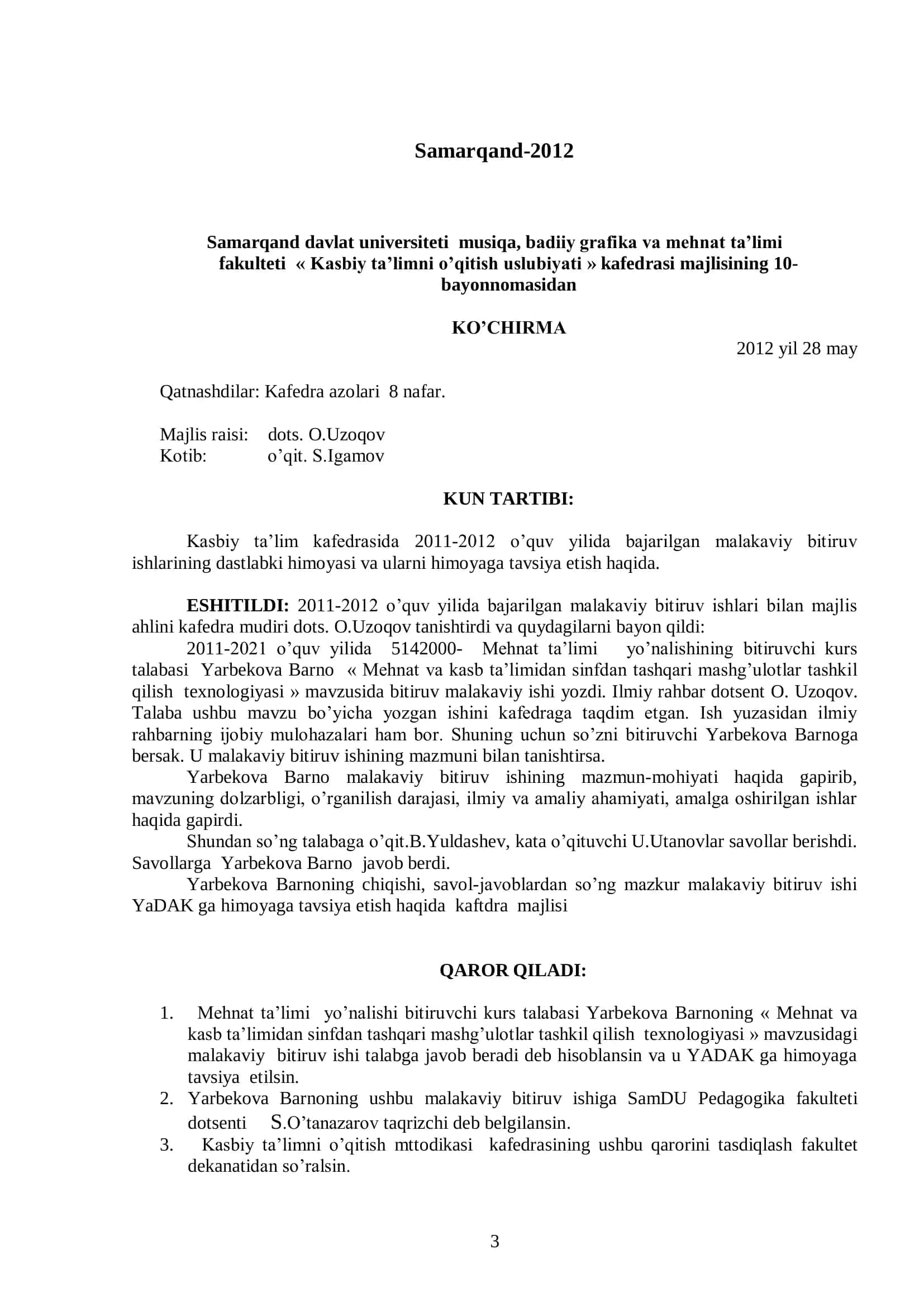 Mehnat va kasb ta'limidan sinfdan tashqari mashg'ulotlar tashkil qilish texnologiyasi 3