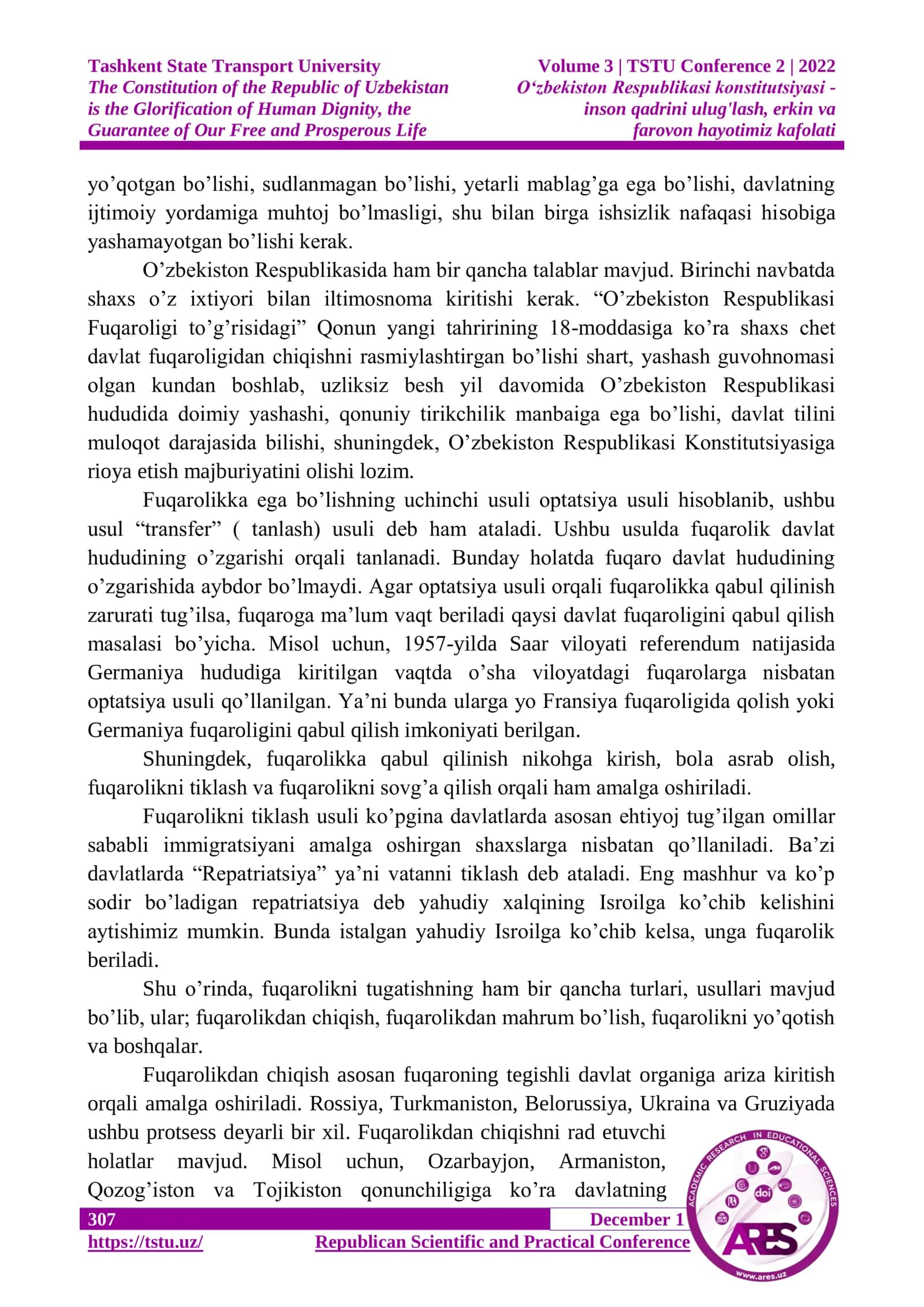 FUQAROLIK HUQUQI: O’ZBEKISTON RESPUBLIKASINING YANGI KONSTITUTSIYASI VA XORIJIY DAVLATLAR KONSTITUTSIYALARIDA 3