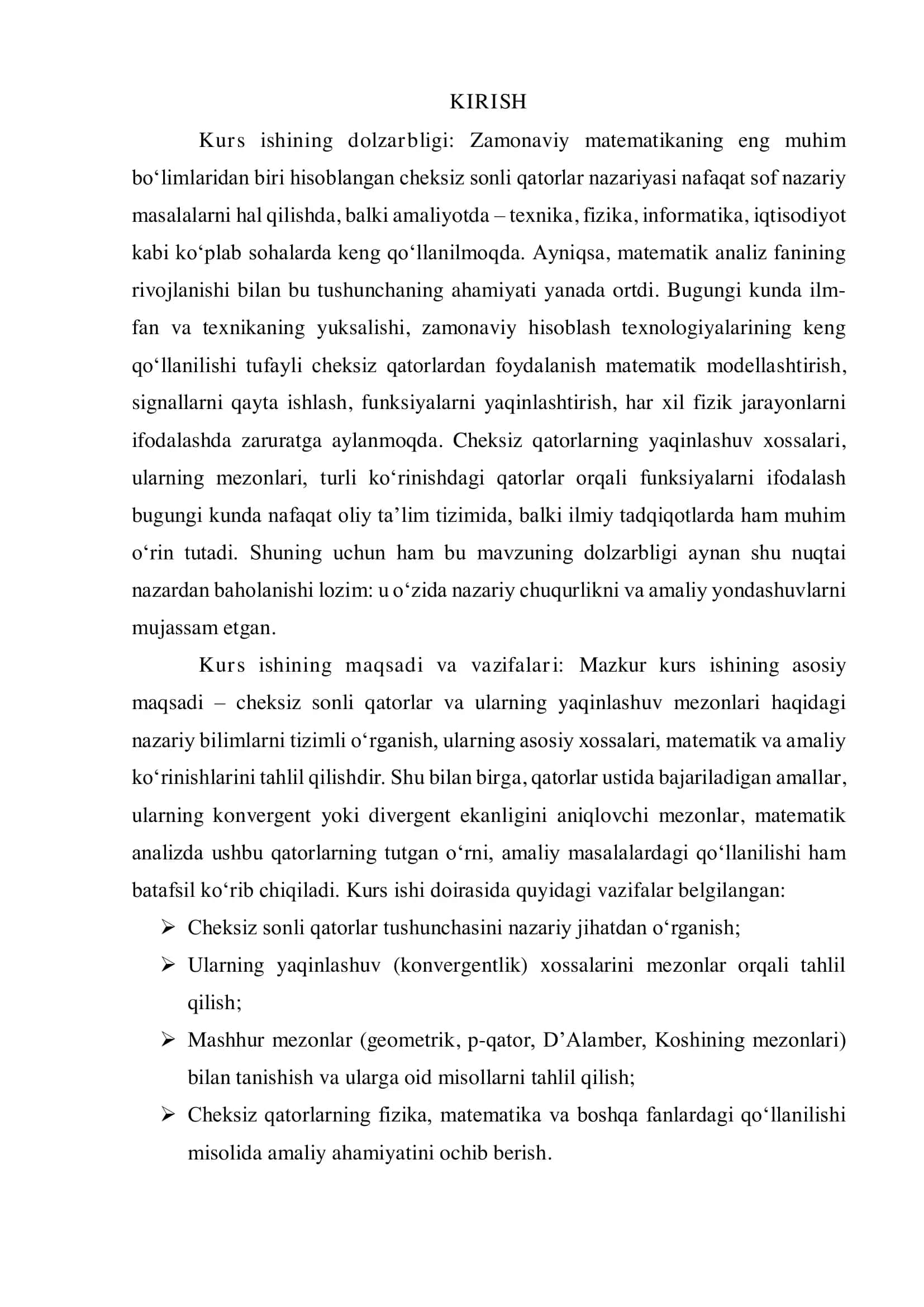 Cheksiz sonli qatorlar va ularning yaqinlashuv mezonlari 3