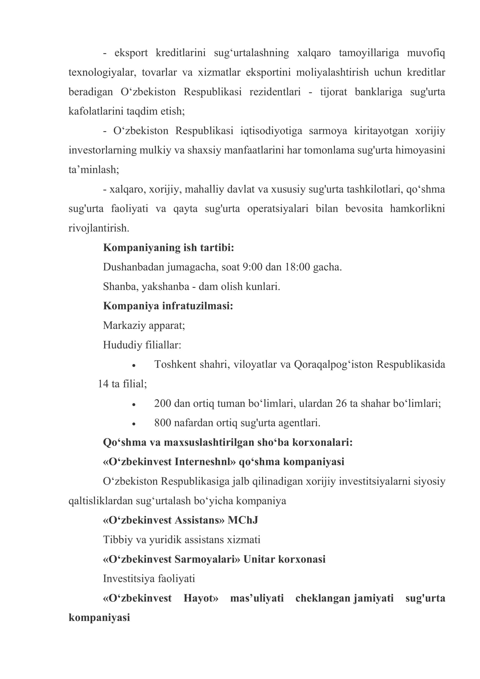 “O‘zbekinvest” eksport-import aksiyadorlik jamiyati sug'urta kompaniyasi 3