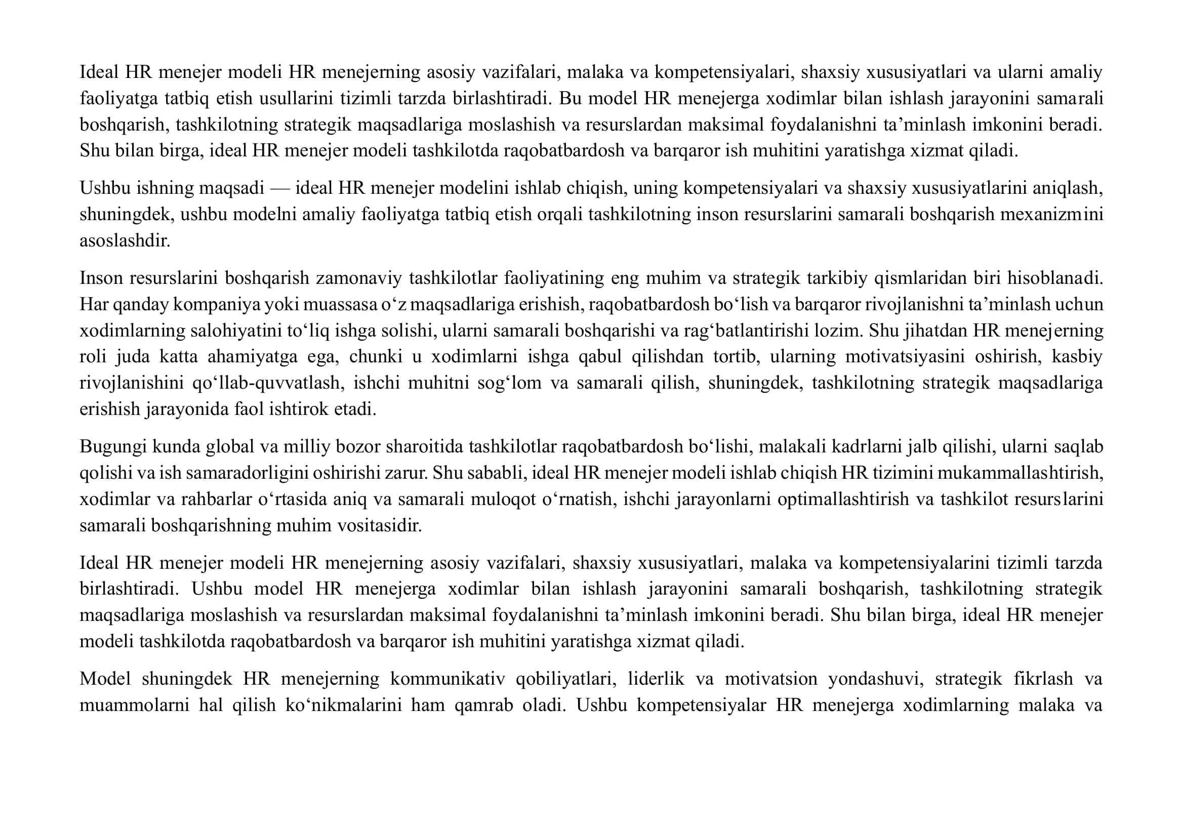 HR menejer lavozimi uchun ishga qabul qilish mezonlarini ishlab chiqish 3