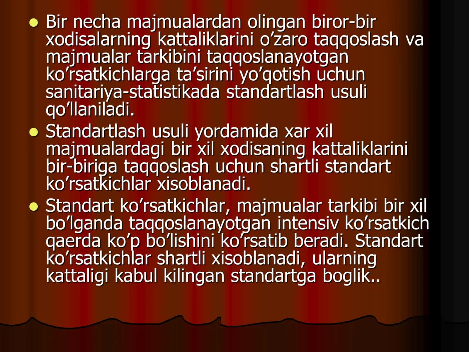 Standartlashtirish, standartlashtirilgan ko`rsatgichlarning ahamiyati, ularni hisoblash 3