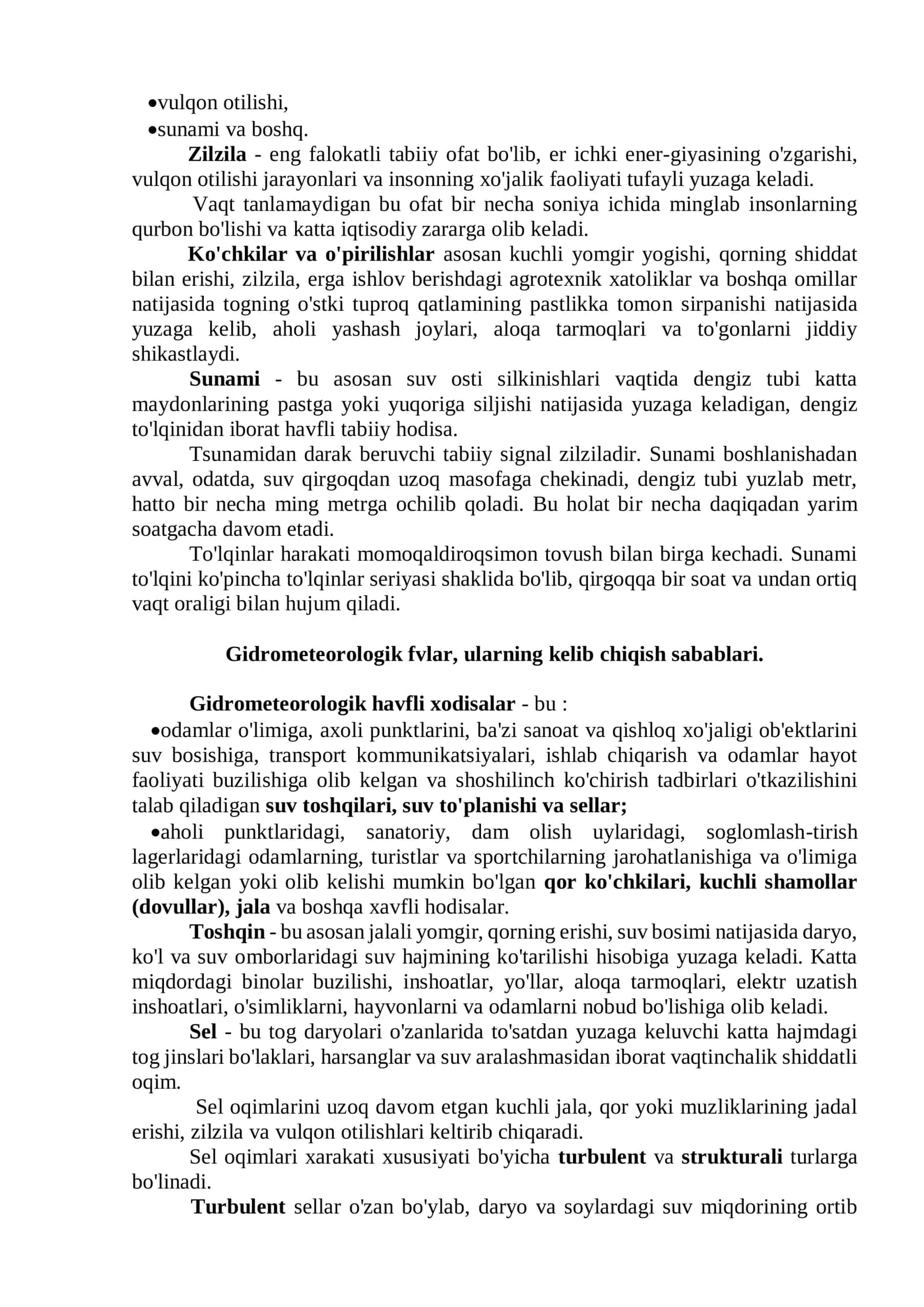 TABIIY TUSDAGI FAVQULODDA VAZIYATLAR, ULARNING TASNIFI VA TAVSIFI. AHOLI VA XUDUDNI TABIIY FAVQULODDA VAZIYATLARDAN MUHOFAZA QILISH 3