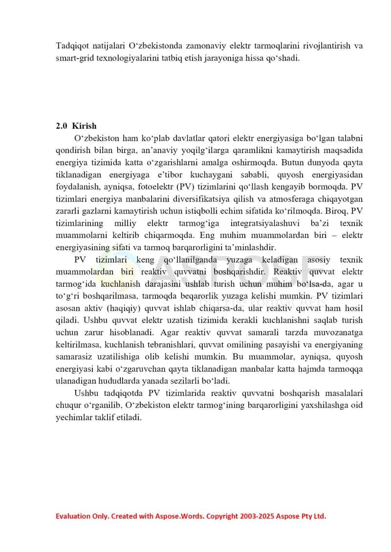 Improving the Stability and Quality of Power Grids by Compensating Reactive Power in Photovoltaic Systems: Using the Example of 'Nukus Electro Apparatus Corporation', Uzbekistan 3