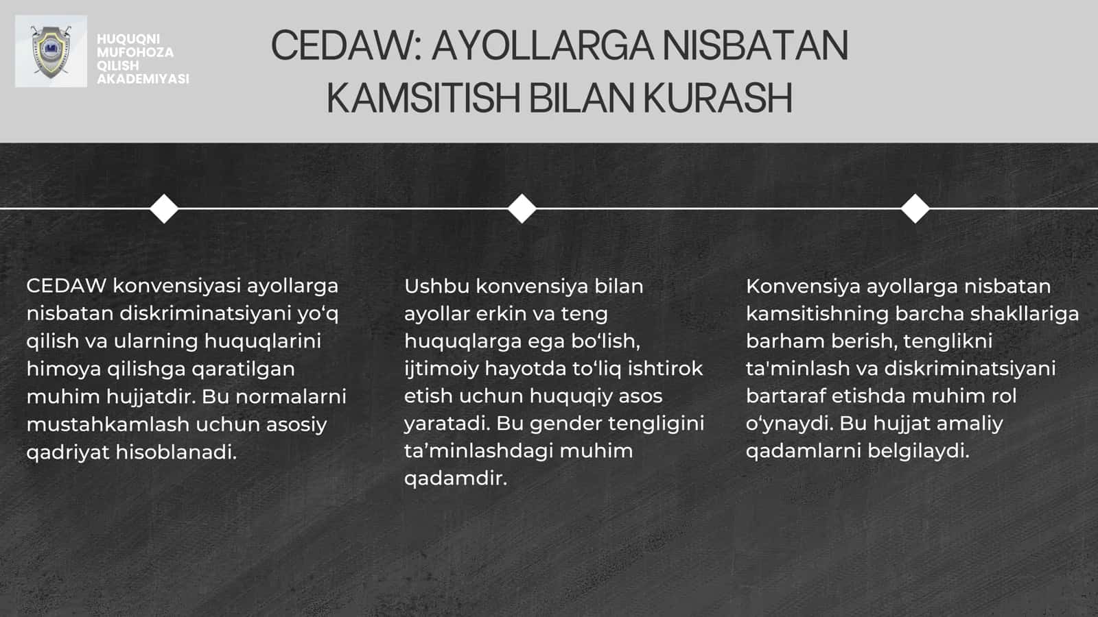 AYOLLARNI KAMSITISHLARINI BARCHA TURLARIGA BAHAM BERISH BO’YICHA,QOMITA SALIMOVA SEVINCH HUQUQNI MUFOHOZA QILISH AKADEMIYASI 3