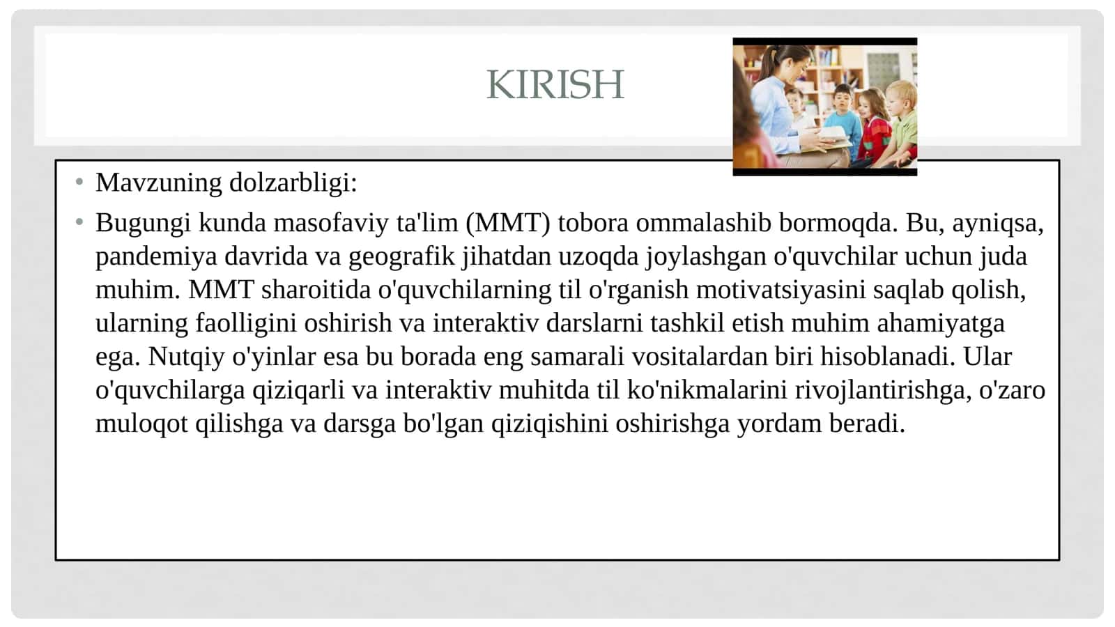 "MAKTABGACHA TA’LIMDA O’YIN TEXNOLOGIYALARI" 3