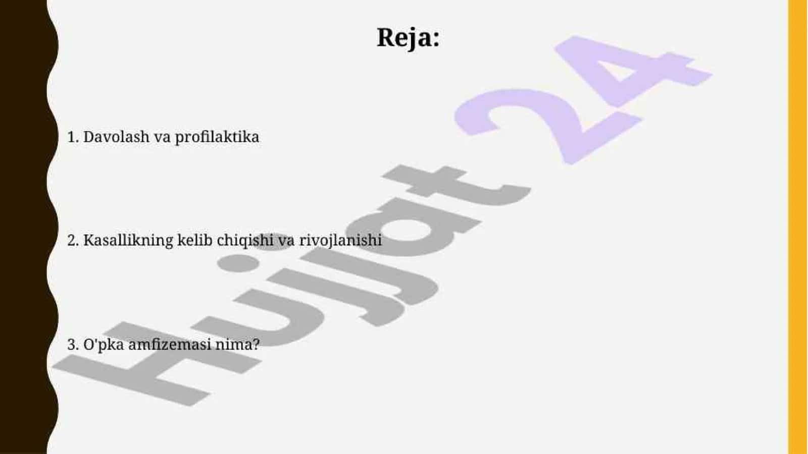 Tibbiyot fakulteti Kilinik fanlar kafedrasi Terapiya fanidan Mustaqil ish 3