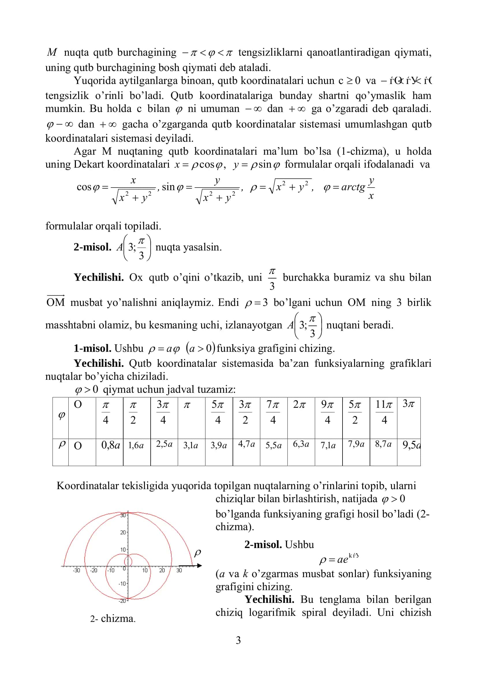 Oliy matematika: chiziq tenglamalari, qutb, silindrik va sferik koordinatalar (PDF) 3