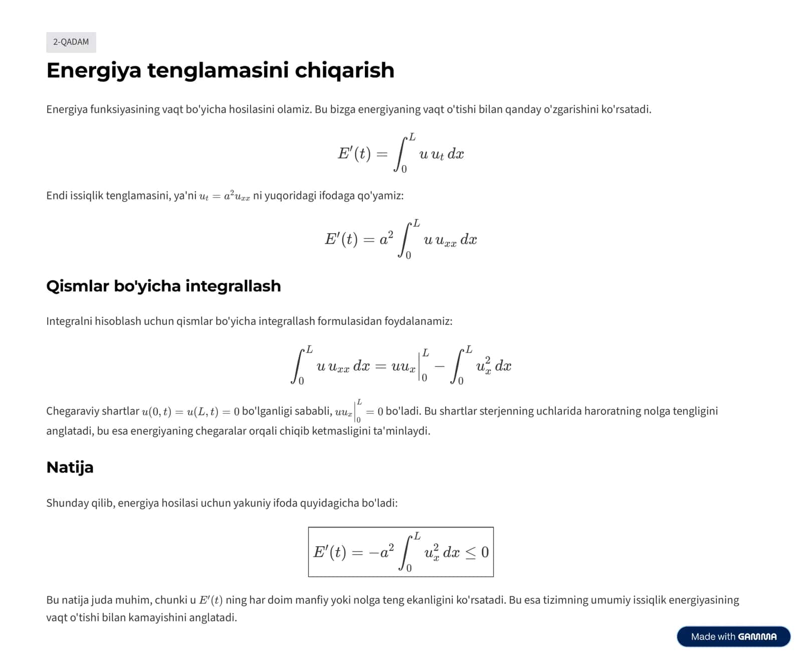 Issiqlik tenglamasi uchun energiyaviy baholar (taqdimot) 3
