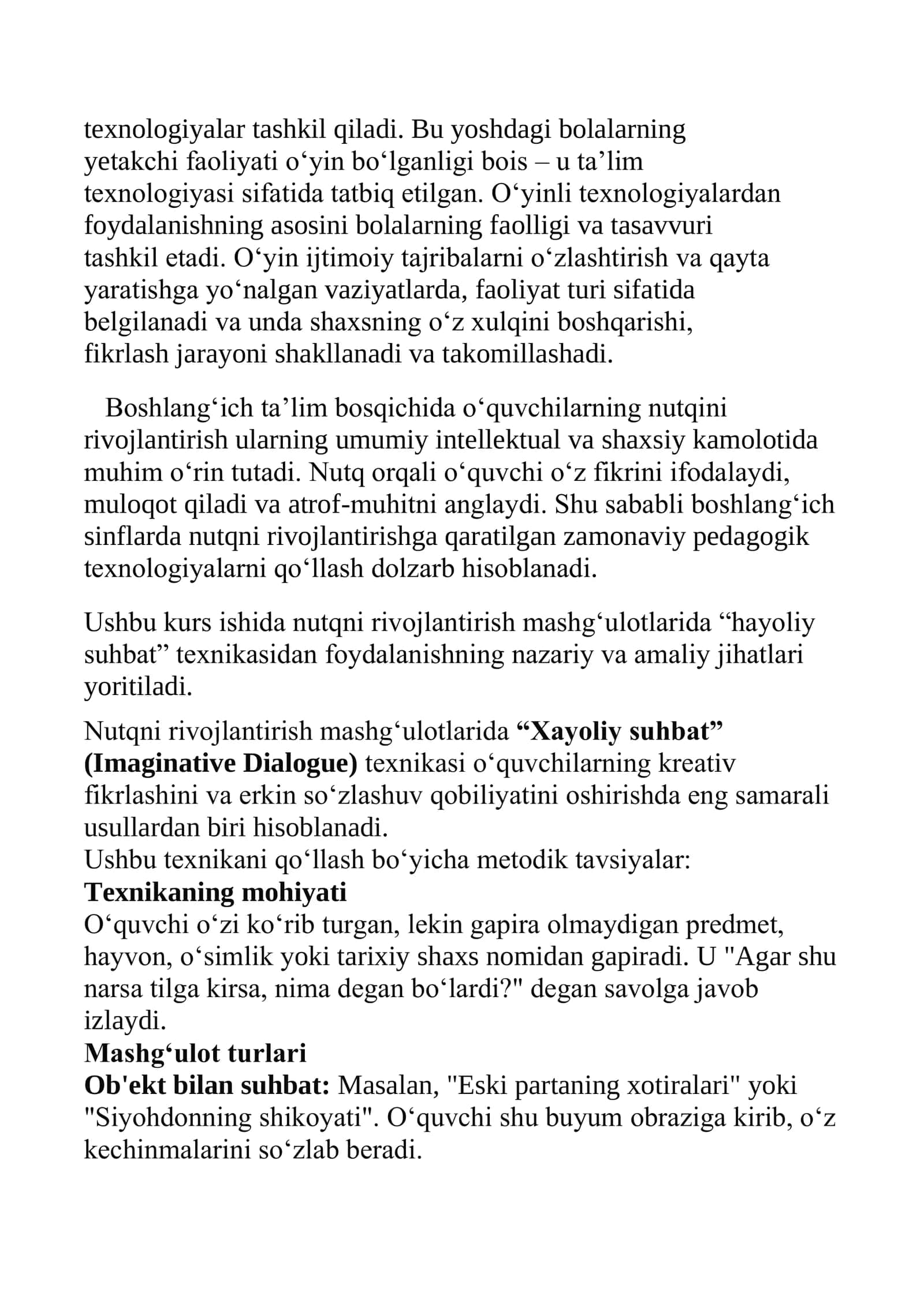 Nutqni rivojlantirish mashg’ulotlarida “hayoliy suhbat” tehnikasidan foydalanish 3