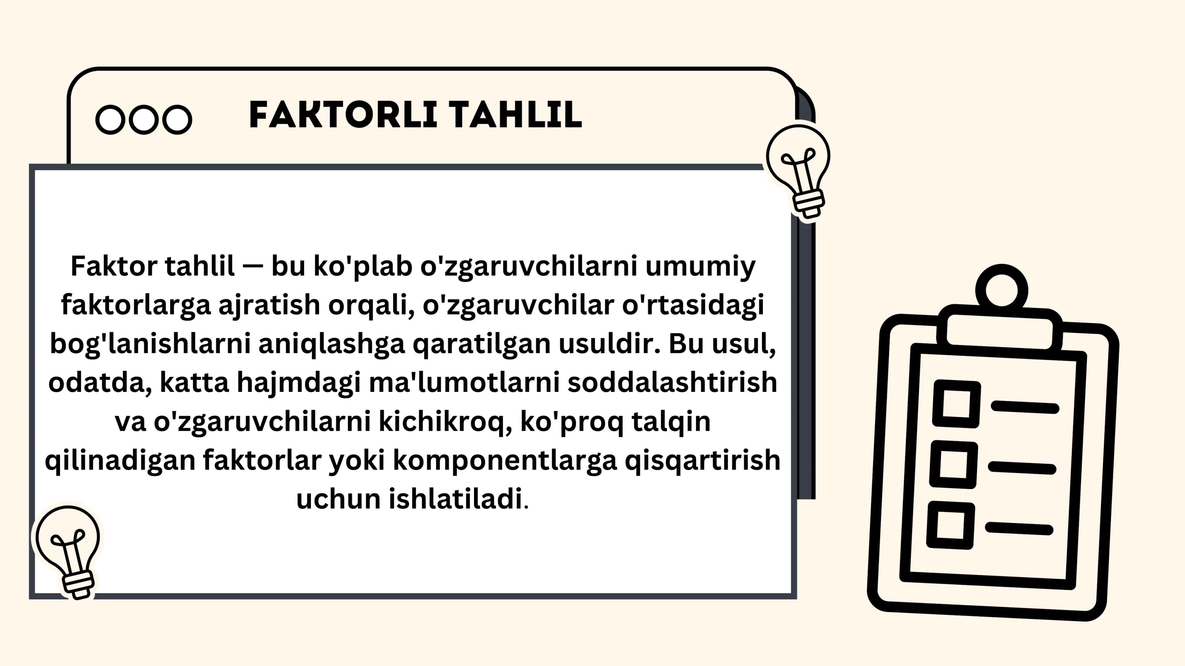 FAKTOR TAHLIL, KO’P TOMONLAMA ISHLOV BERISH 3