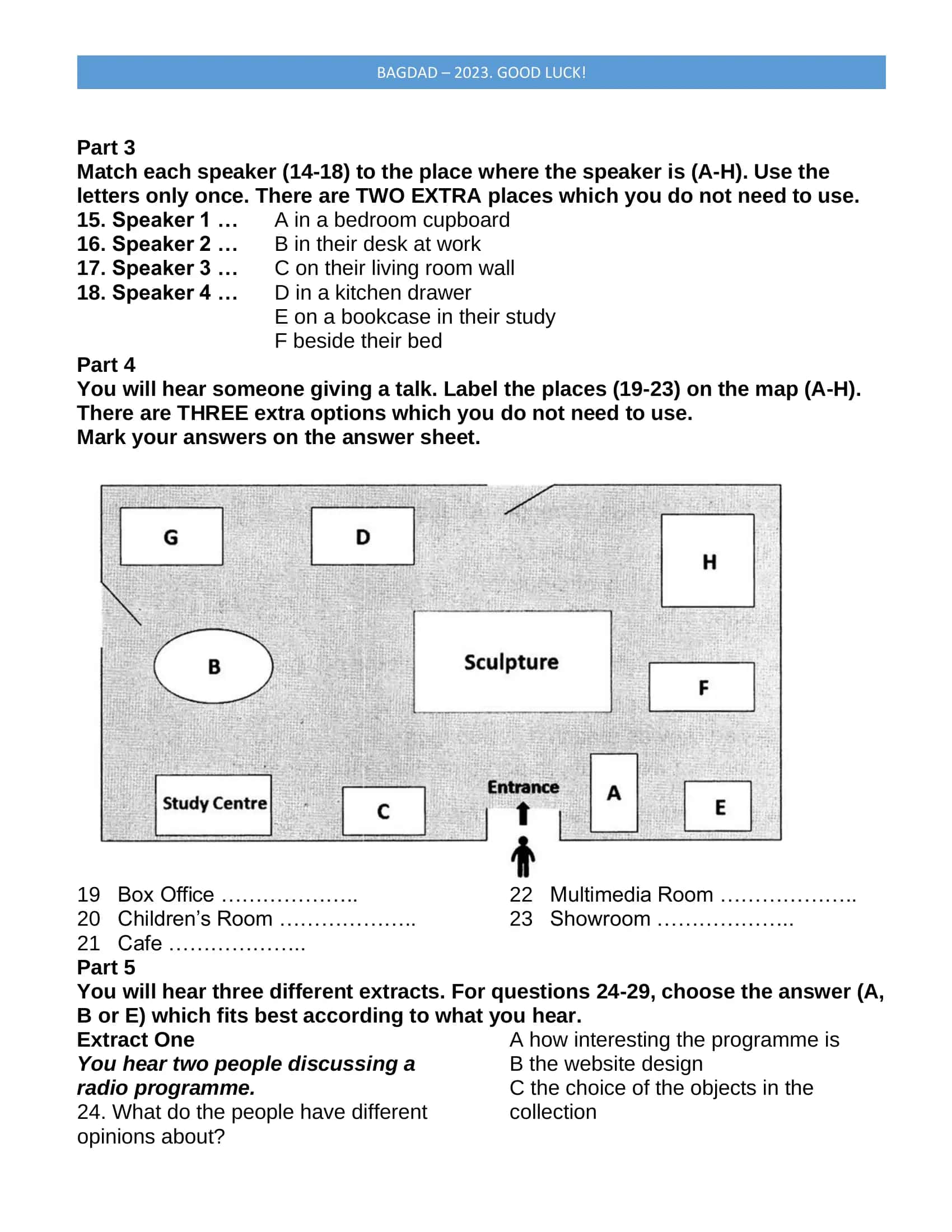 Multilevel real exam test (ingliztili) - Reading and Listening mock 3