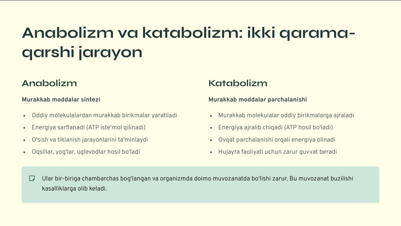 Metabolizm jarayonida energiya hosil bo'lishi va sarflanishi 3