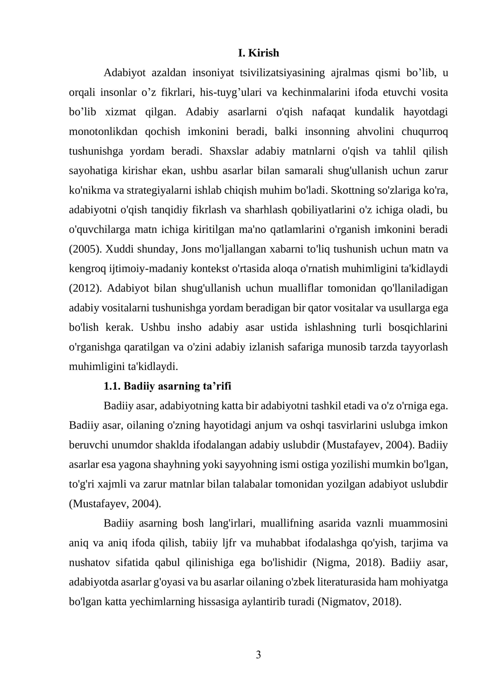 Kurs ishi Adabiyot darslarida badiiy asar matni bilan ishlash 3