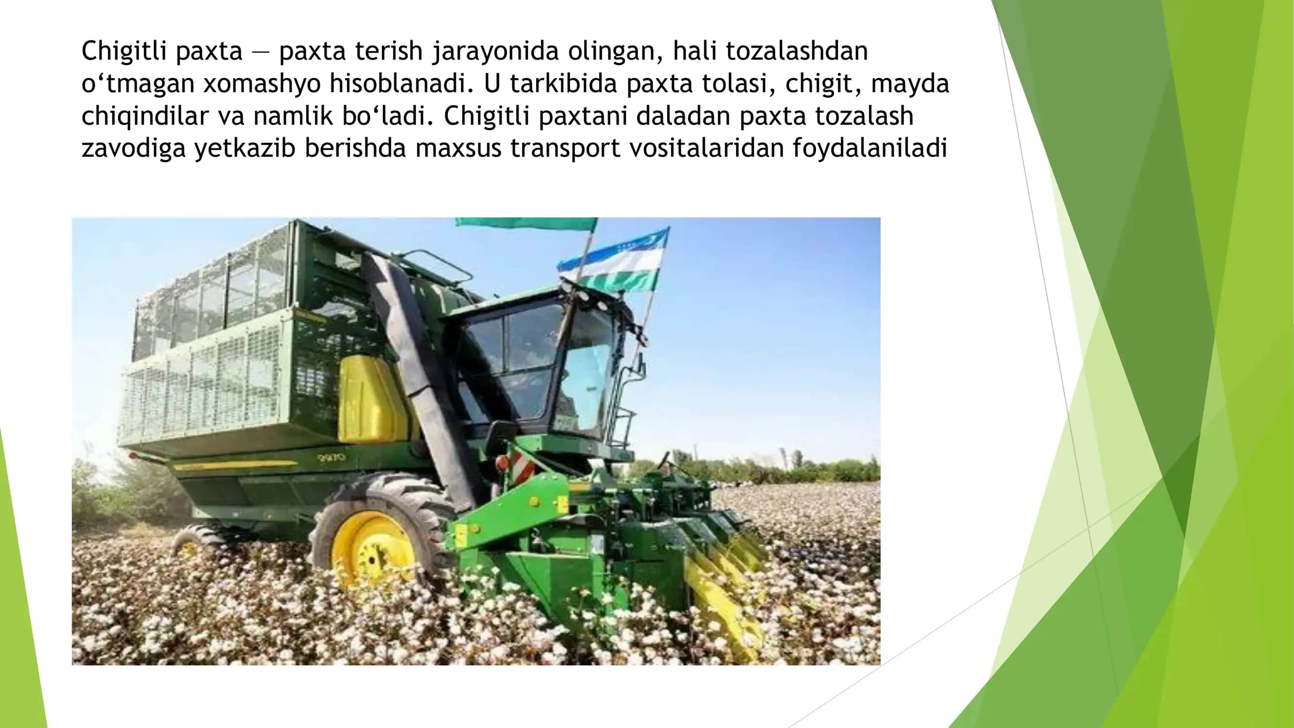 Chigitli paxtani qabul qilib oluvchi va uzatib beruvchi transport vositalari 3