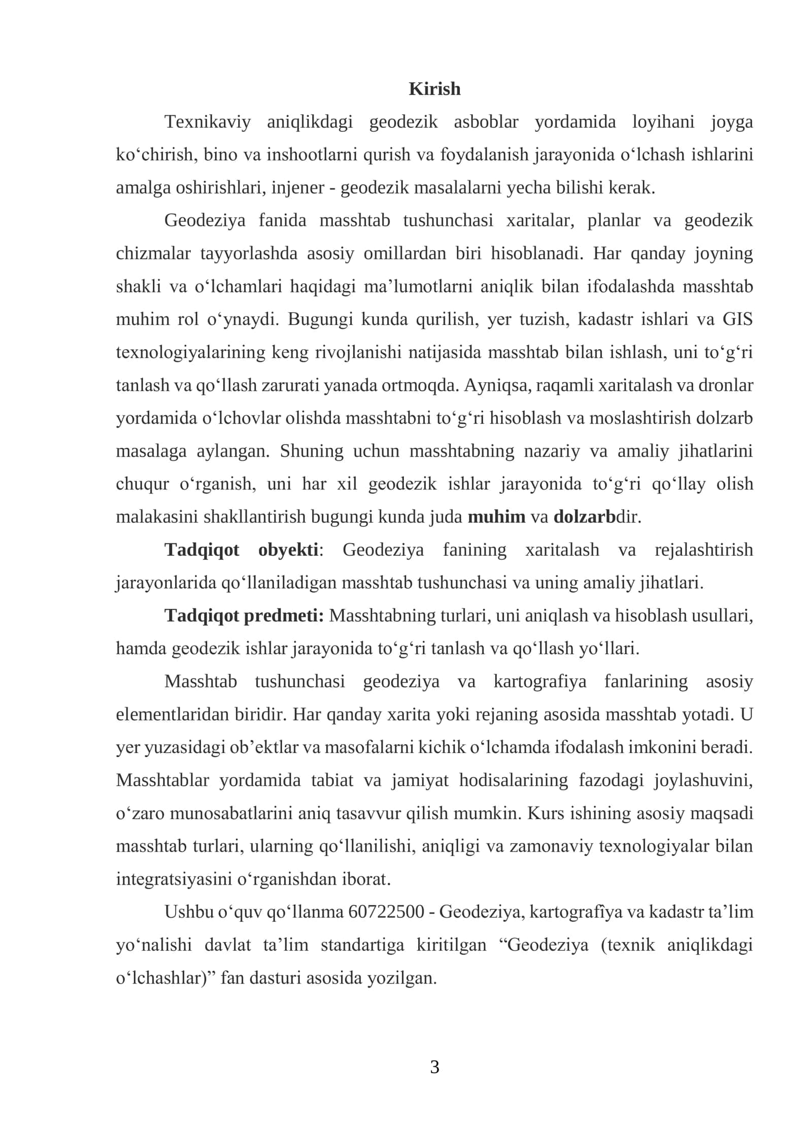 "GEODEZIYA" FANIDAN KURS ISHI 3