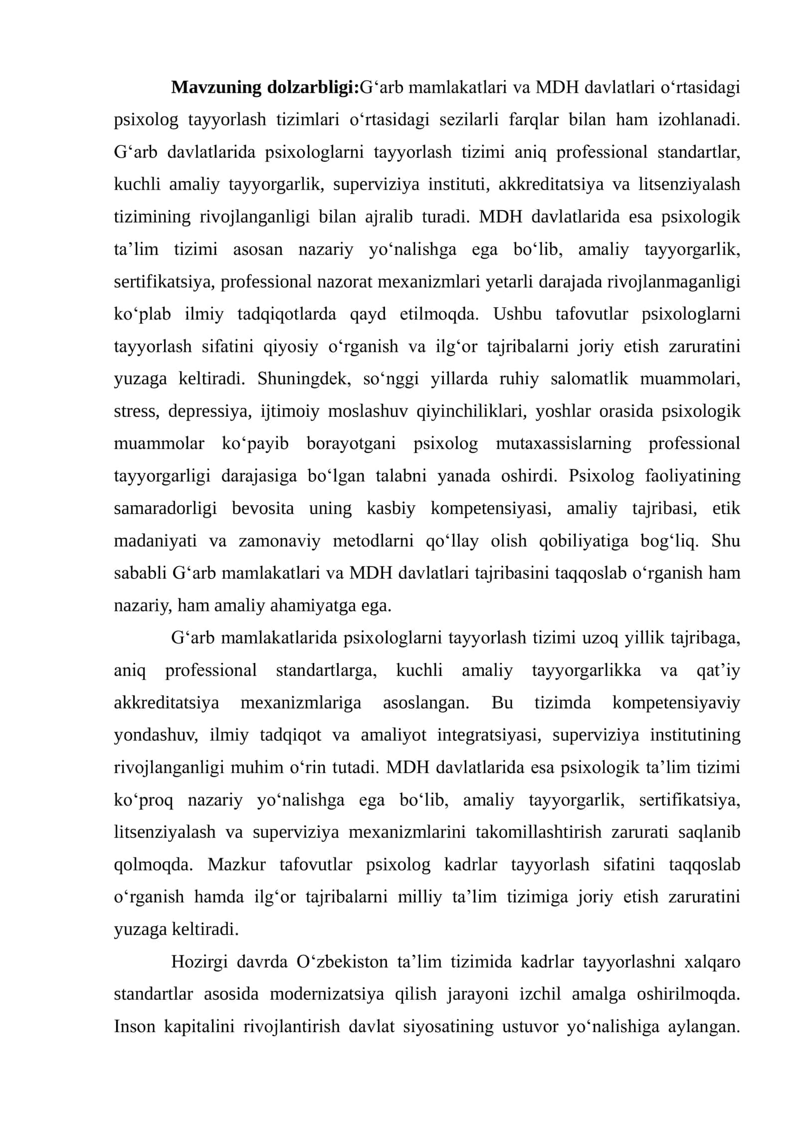 G‘ARB MAMLAKATLARI VA MDHDA MUTAXASSIS PSIXOLOGLARNI TAYYORLASHNI SIFATINI OSHIRISH JIHATLARI 3