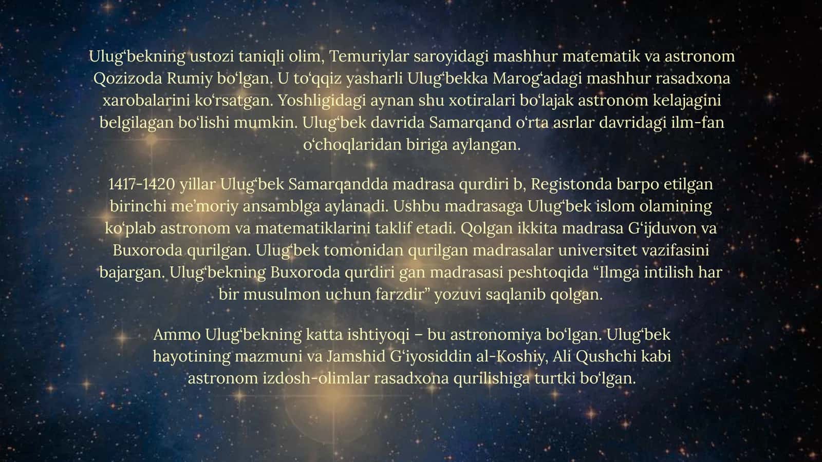 Mirzo Ulug‘bekning jahon ilm-fan rivojiga qo‘shgan hissasi 3