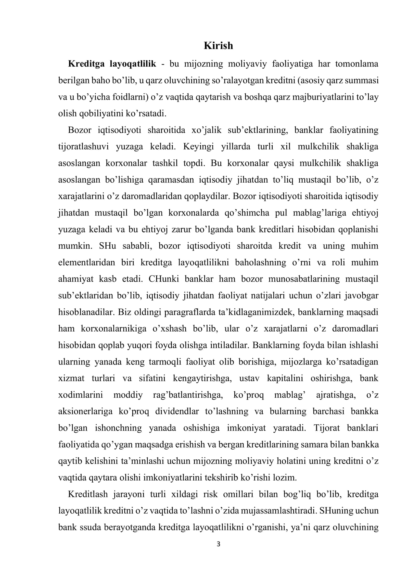MUSTAQIL ISHI MAVZU: Kreditga layoqatlilikning tavsifi 3