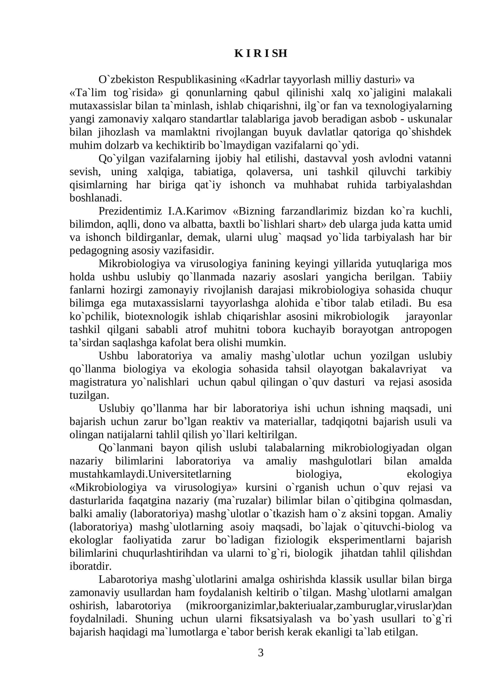 Mikrobiologiya va virusologiya fanidan laboratoriya mashg'ulotlari 3