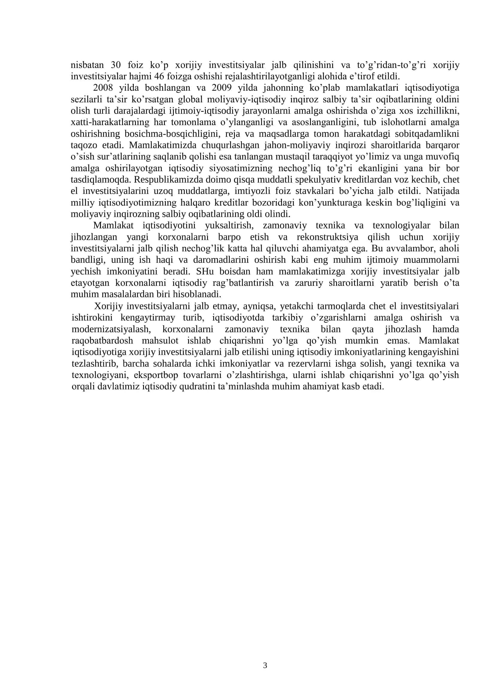 O’zbekiston Respublikasiga xorijiy investitsiyalarni jalb qilishning asosiy yo’nalishlari 3
