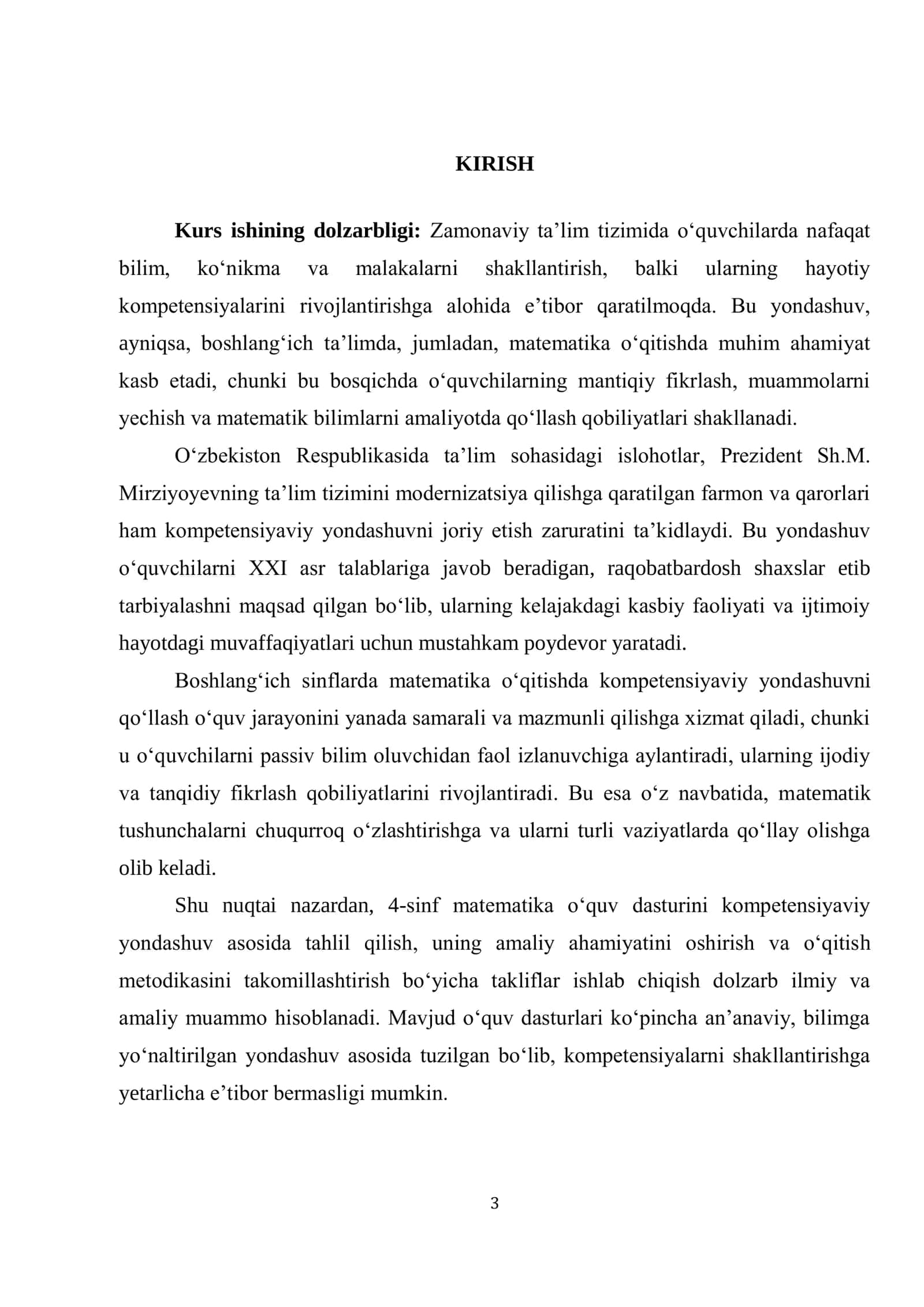 BOSHLANGʻICH SINFLARDA MATEMATIKA OʻQITISHDA KOMPETENSIYAVIY YONDASHUV.OʻQUV DASTURI TAHLILI.(4-SINF) 3