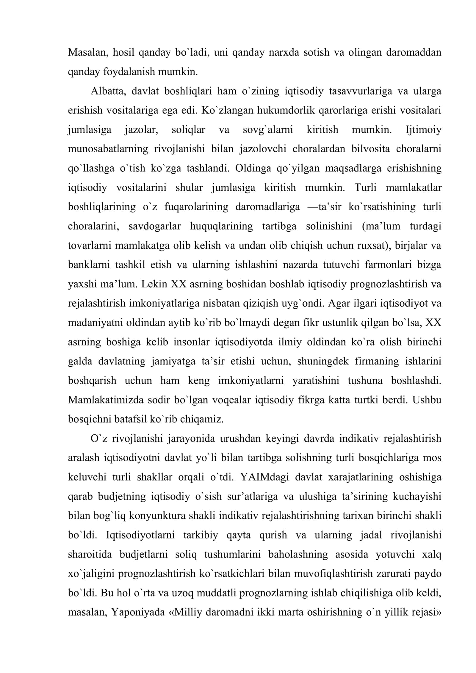 Jahon iqtisodiyotida indikativ rejalashtirishning evolyutsion rivojlanishi va tartibga solinishi hamda ularning hozirgi holati 3