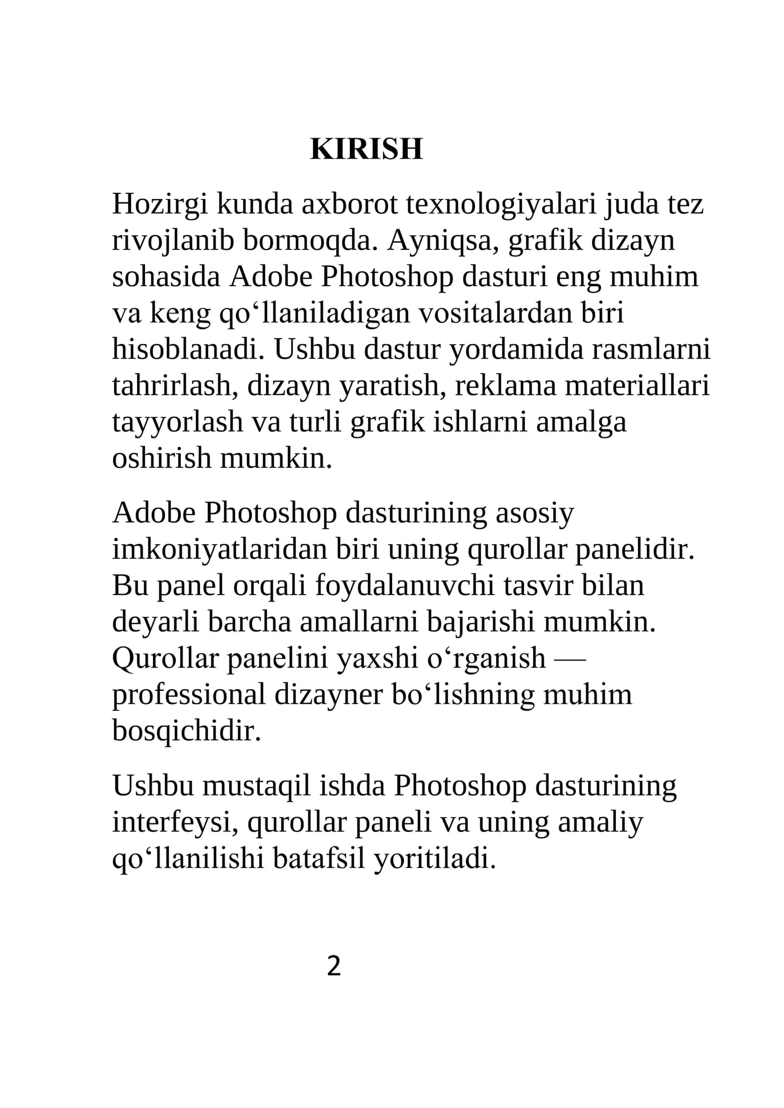 Adobe Photoshop dasturining qurollar paneli bilan ishlashni o’rganish 3