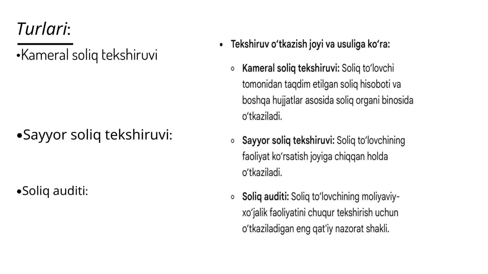 Soliq nazoratining turlari (tasnifi) 3