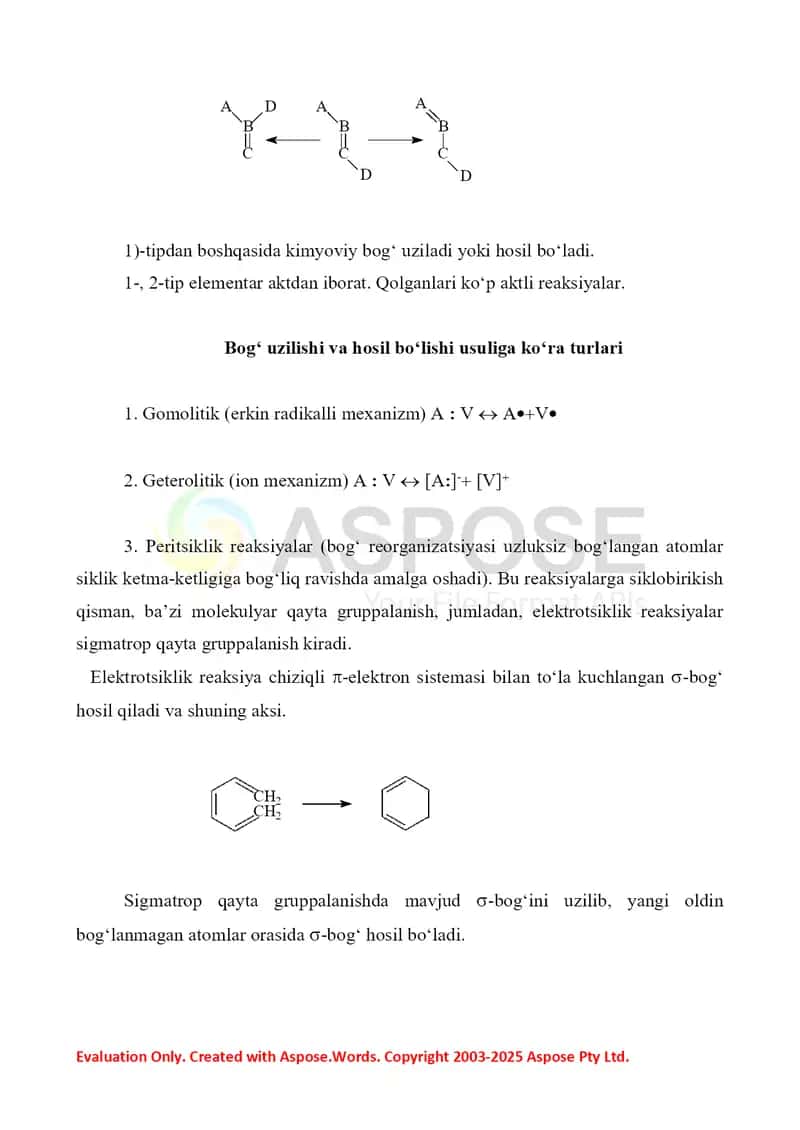 3. Organik reaksiyalarning turlari.  Organik moddalarda elektronodonor va elektronoakseptor o'rinbosarlarni aniqlash. Referat 9 bet 4