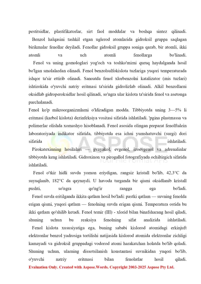 10. Bir va ikki atomli fenollarning olinish usullari. Pikrin kislota 2. Referat 16 bet 4