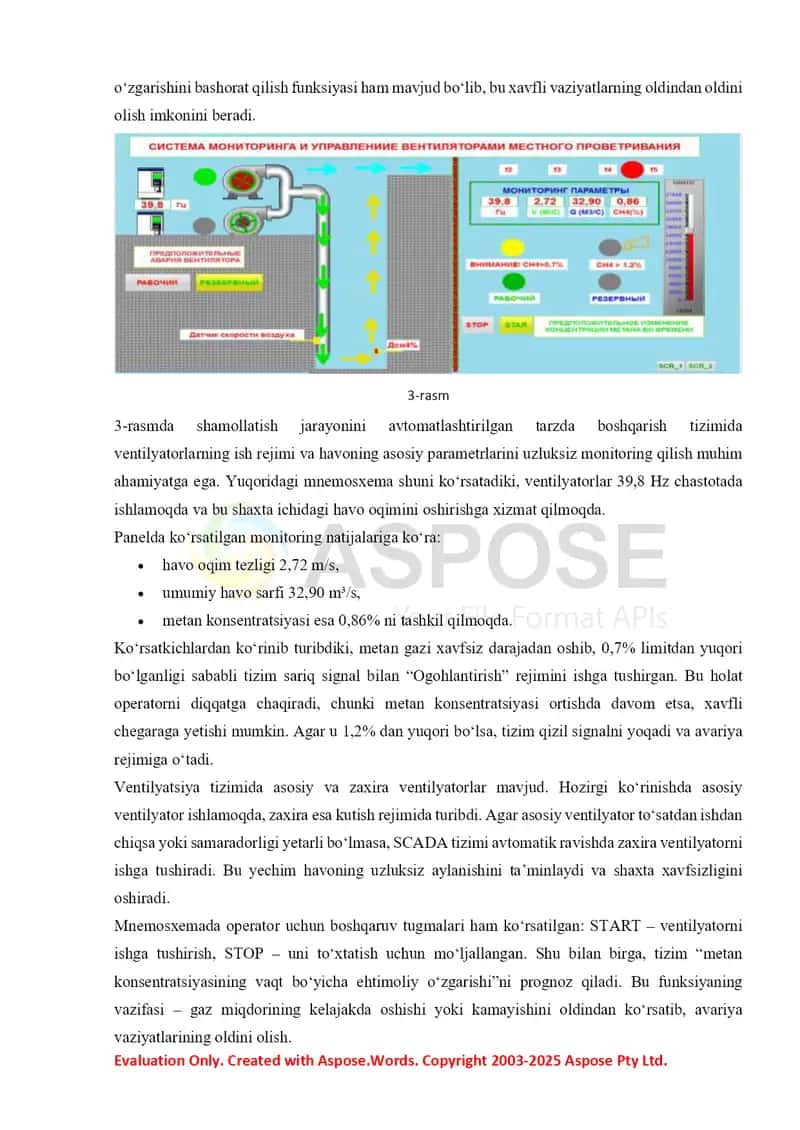 SCADA Shaxtalarda shamollatish tizimining mnemosxemasi 4