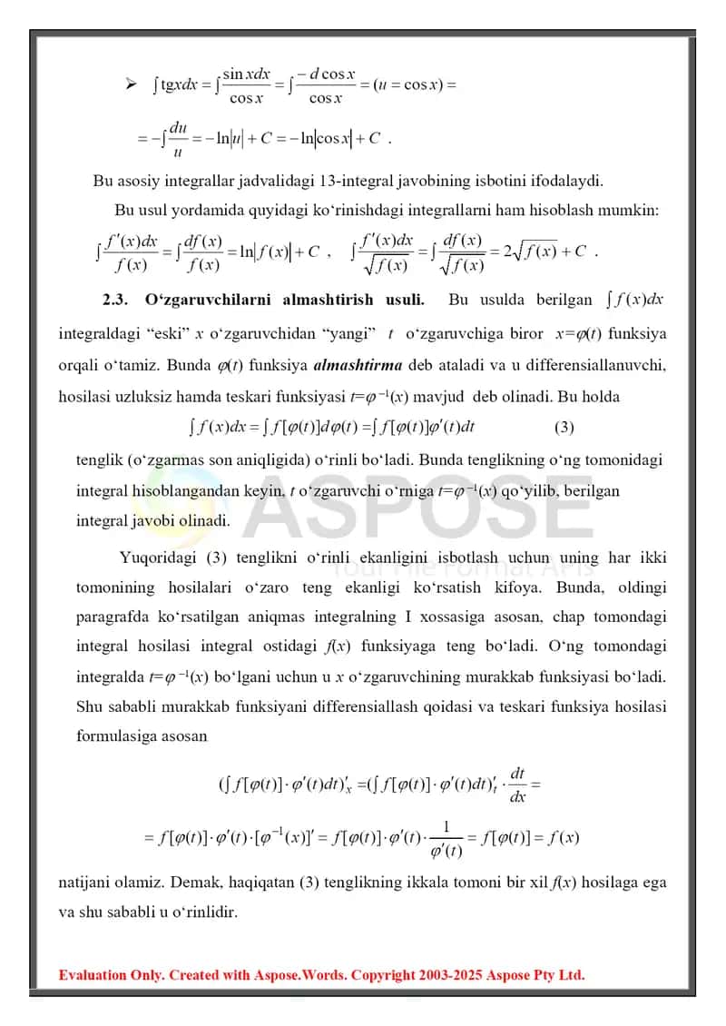 Aniqmas intеgralni hisoblash usullari. Kvadrat uchhadli ayrim integrallarni hisoblash 4