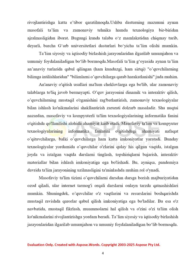 INFORMATIKA FANLARINI O’QITISHDA MASOFAVIY VA KOMPYUTERLI TA’LIM TEXNOLOGIYALARINING AHAMIYATI 4