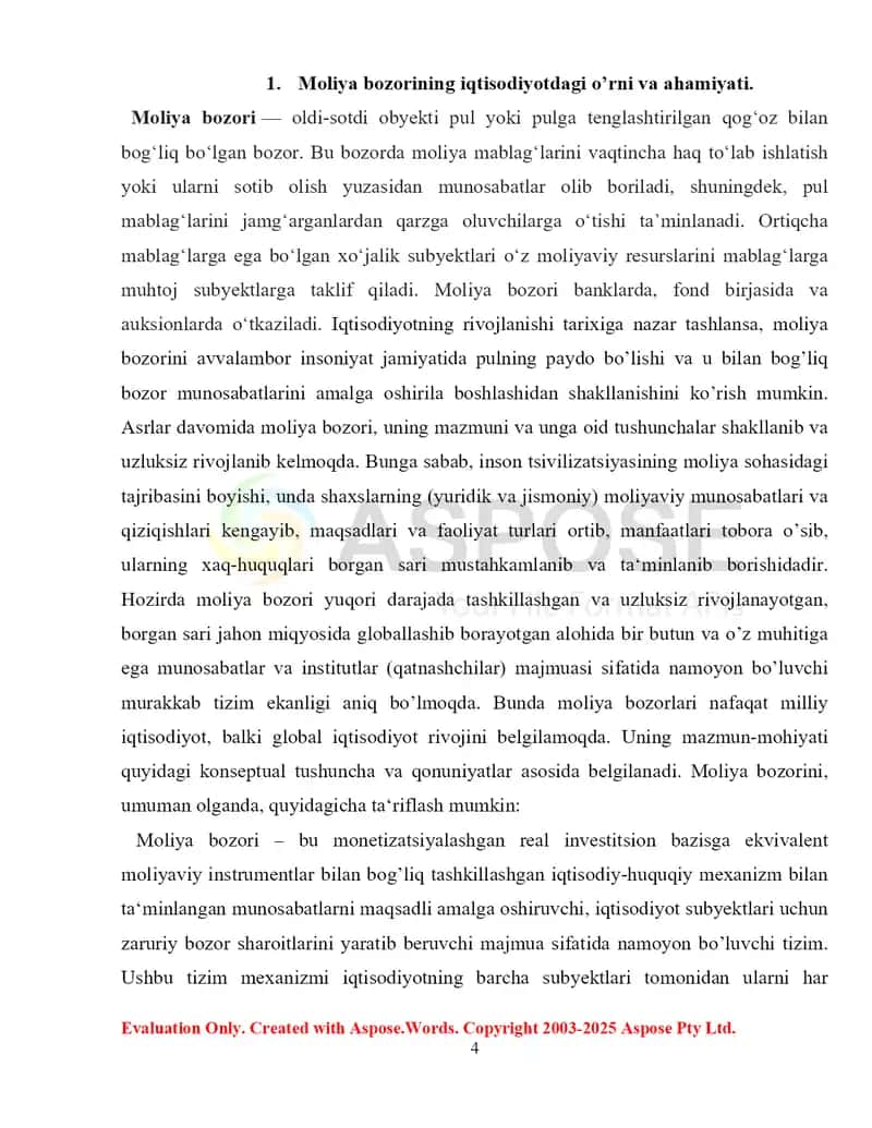 Moliya bozorida foiz va daromadlilik stavkalari hamda ularga ta’sir etuvchi omillar 4