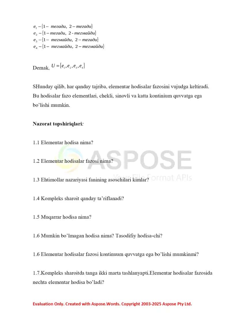 Elementar hodisalar fazosi 4