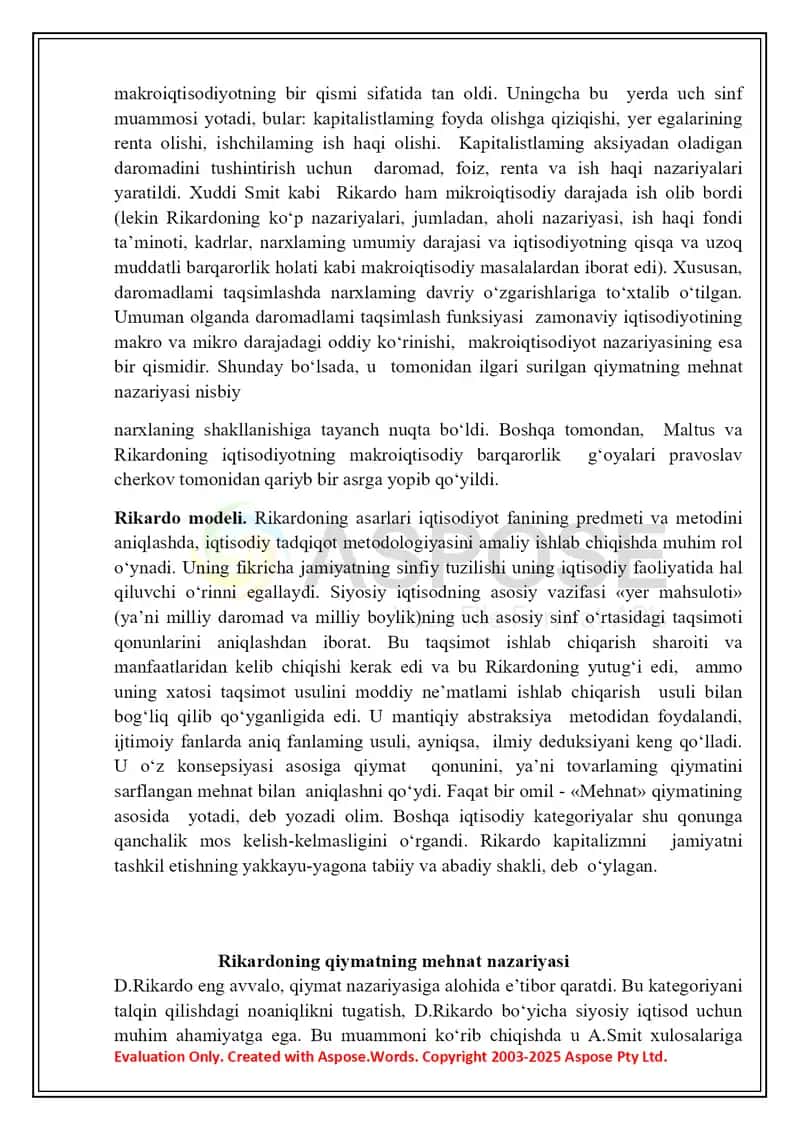 D.Rikaro , J.B.Sey , T.Maltus va boshqalarning  iqtisodiy ta’limotlari 4