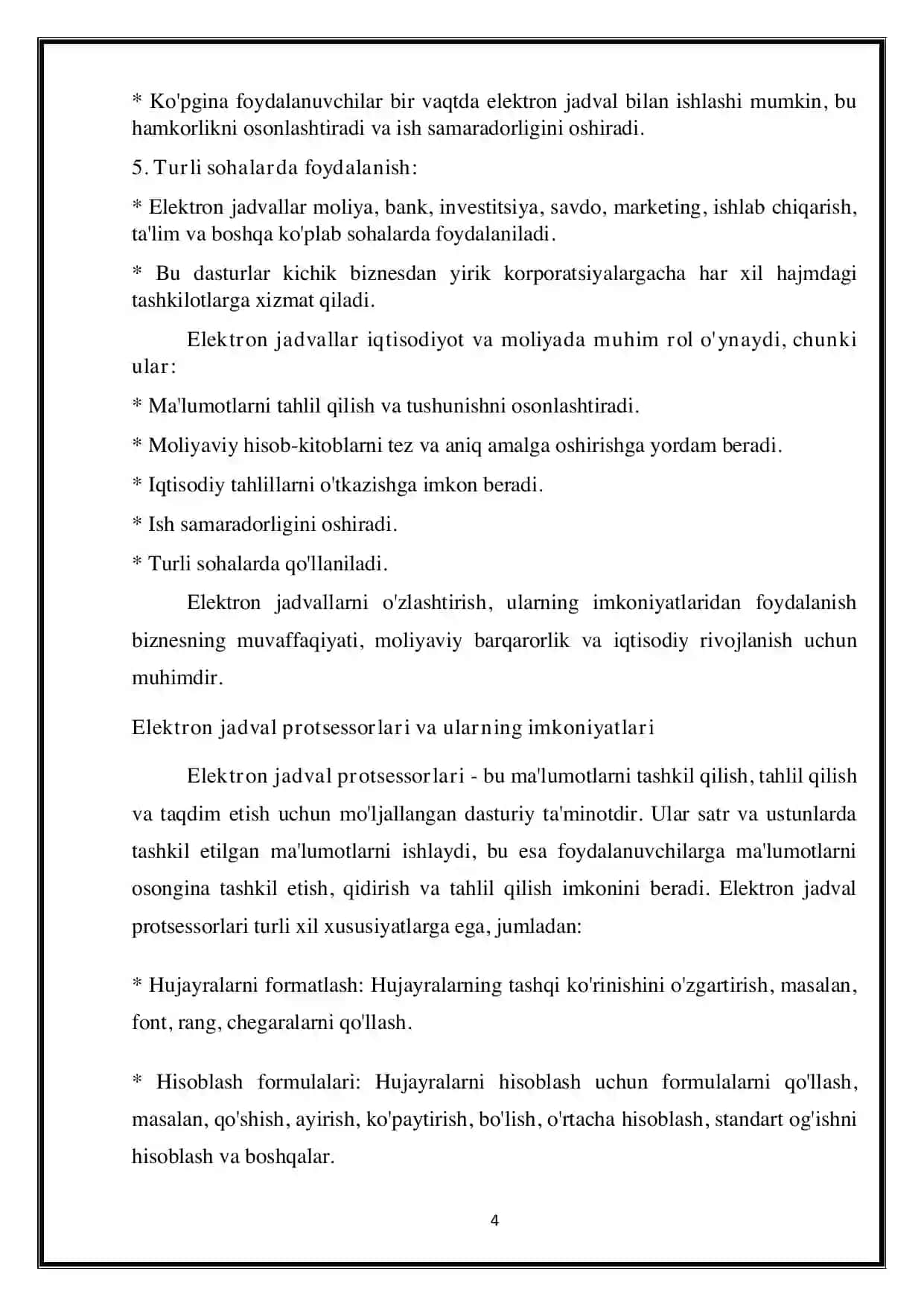 Elektron jadval protsessorlari 4
