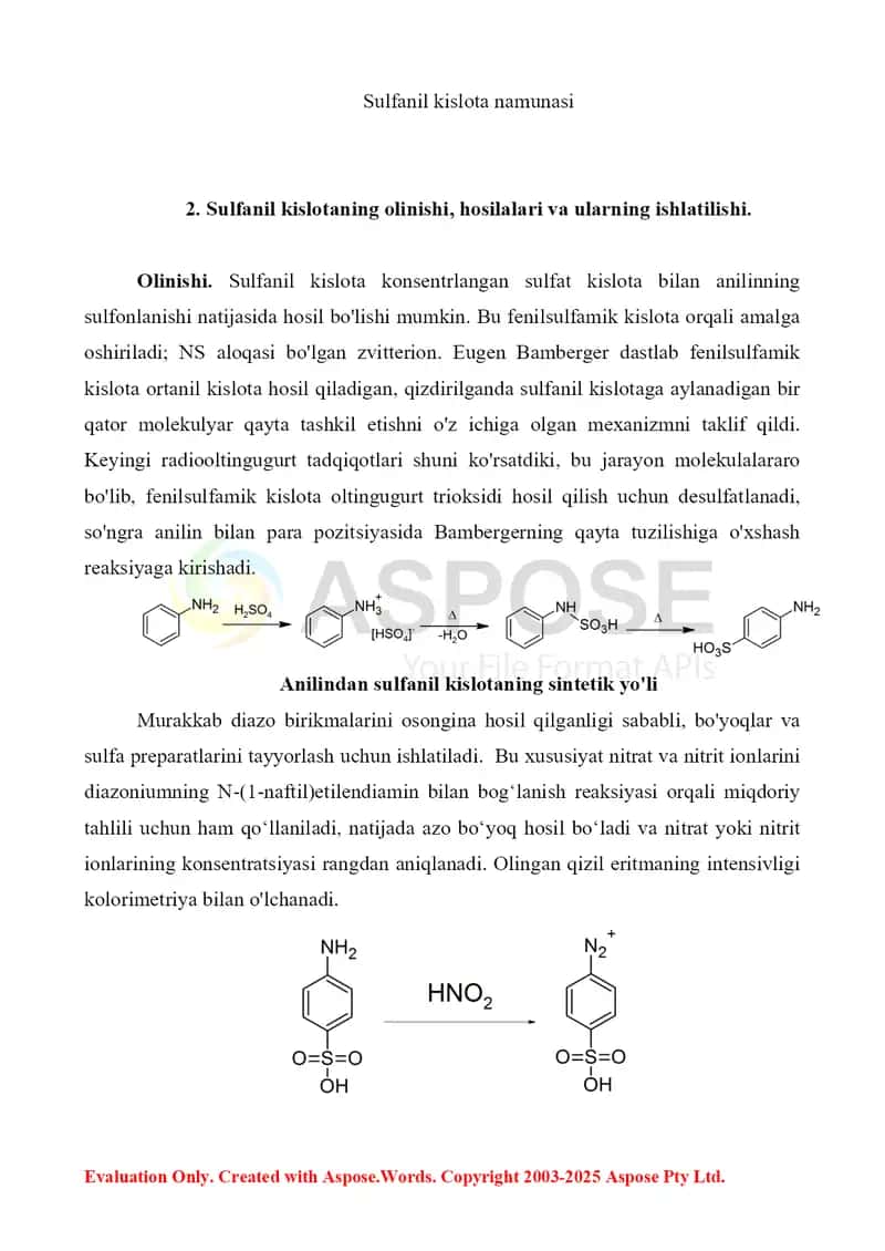 15. Sulfanil kislota va sulfanilamid preparatlari. Referat 10 bet 4