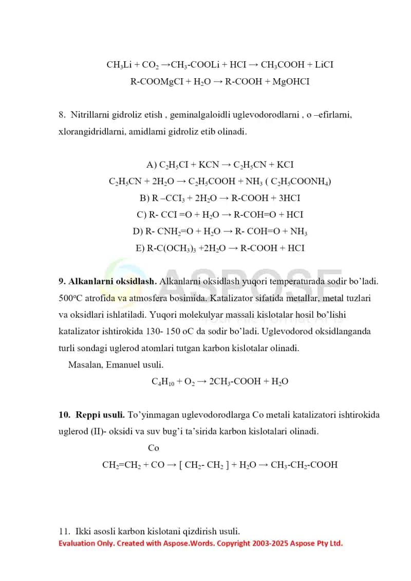 12. Bir asosli karbon  kislotalarning olinish usullari. To'yinmagan bir  asosli karbon kislotalar. Referat 8 bet 4