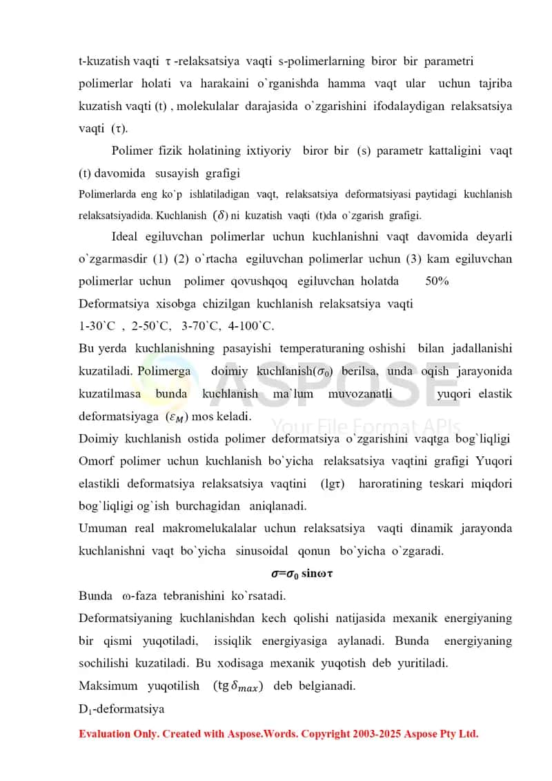 Kurs ishi – “Polimer nanostrukturalar hosil bo’lishi va ularning fizik xossalari” 4