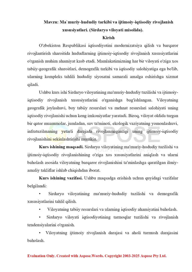 Ma’muriy-hududiy tarkibi va ijtimoiy-iqtisodiy rivojlanish (Sirdaryo viloyati misolida) 4