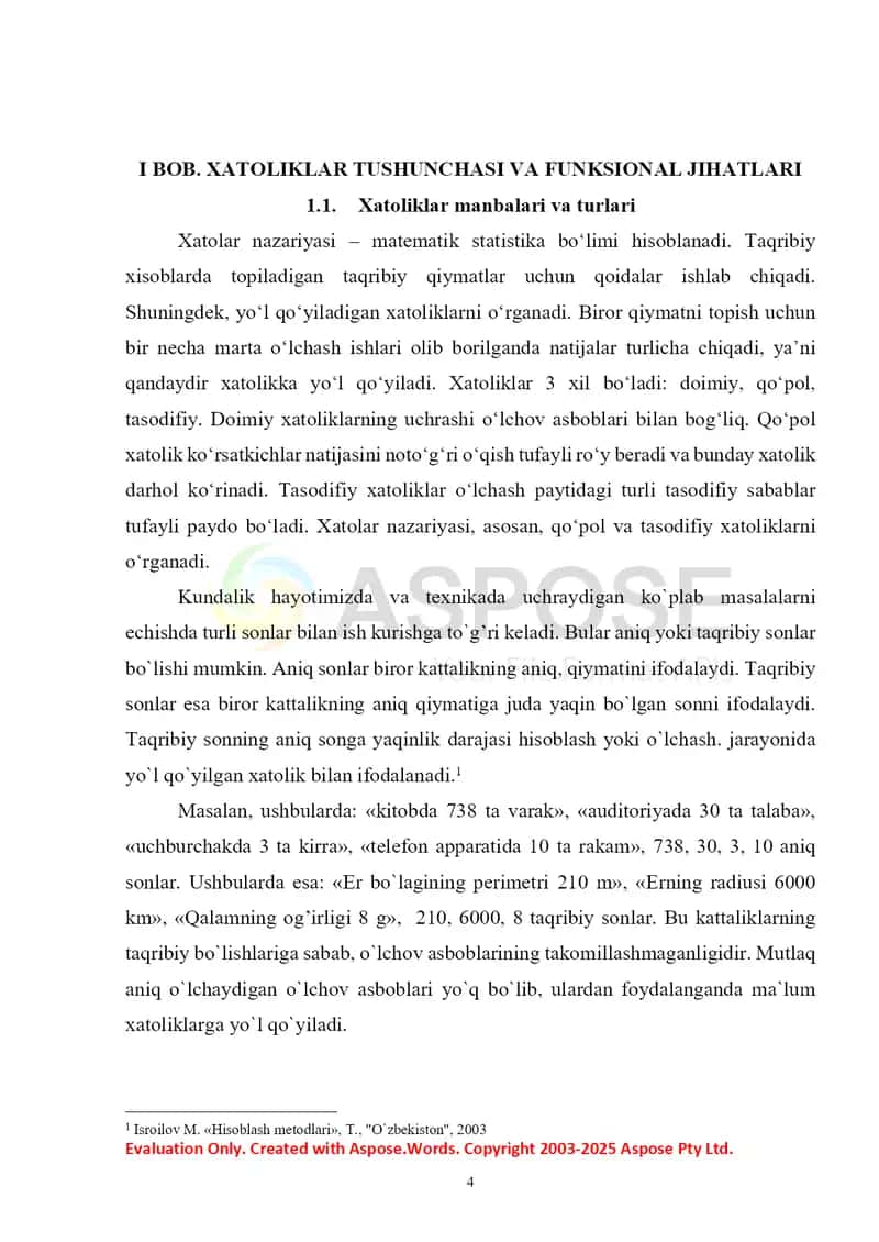 Funksiya xatoliklari. Amal xatoliklari 4