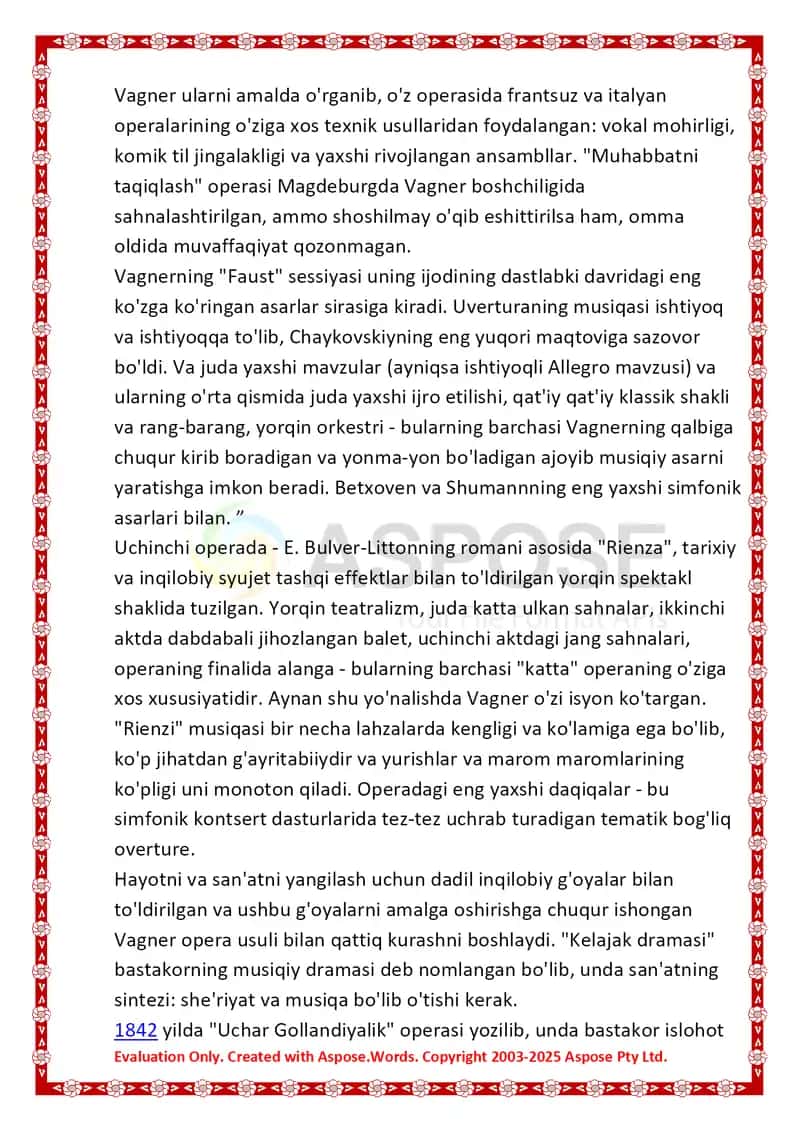 Vagner-XIX asr operasi buyuk islohotchisi mavzusida tayyorlangan kurs ishi 4