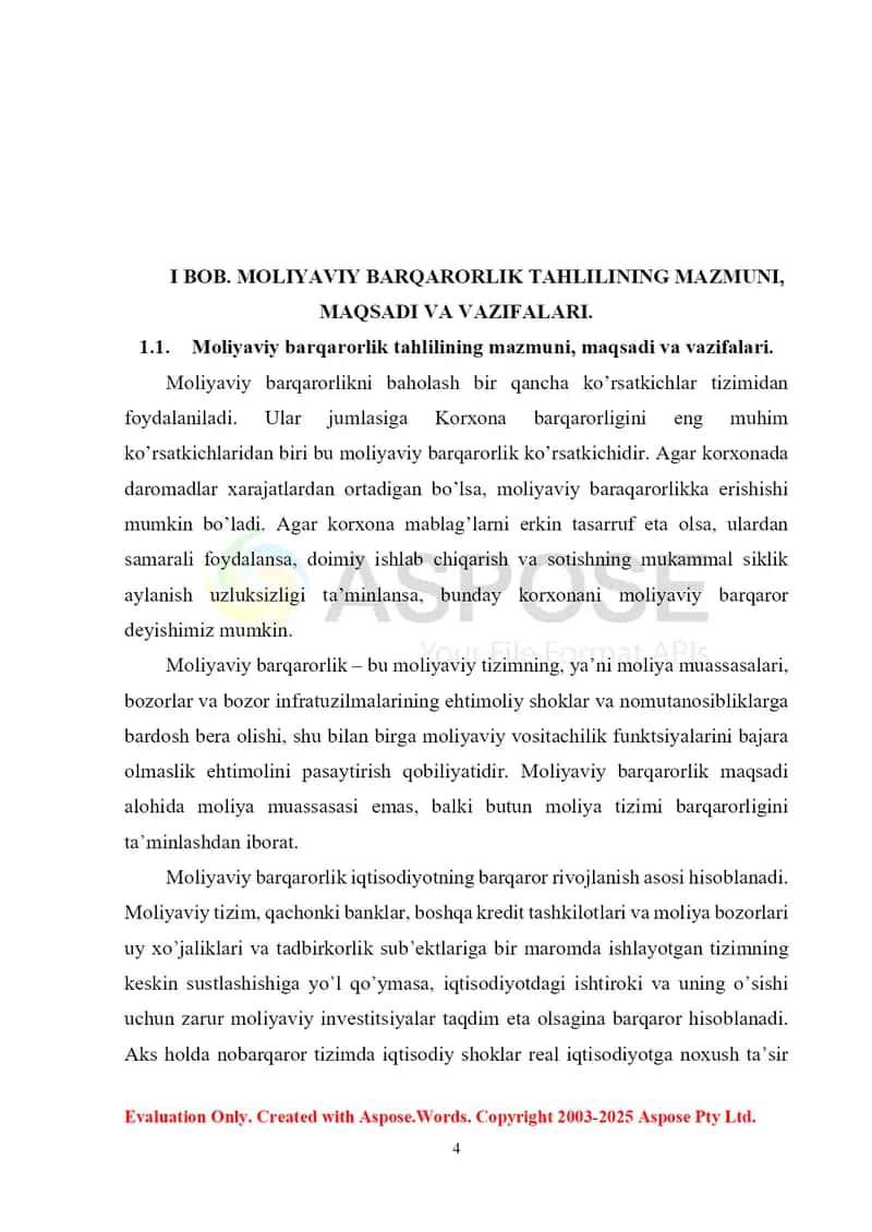 MOLIYAVIY NATIJALAR VA MOLIYAVIY BARQARORLIKNI IFODALOVCHI KO'RSATKICHLAR TAHLILI 4