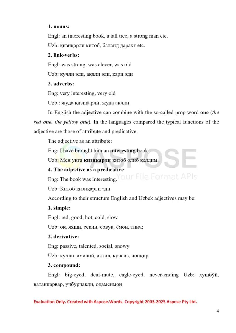 The grammatical role adjectives and adverbs in English and Uzbek languagae 4