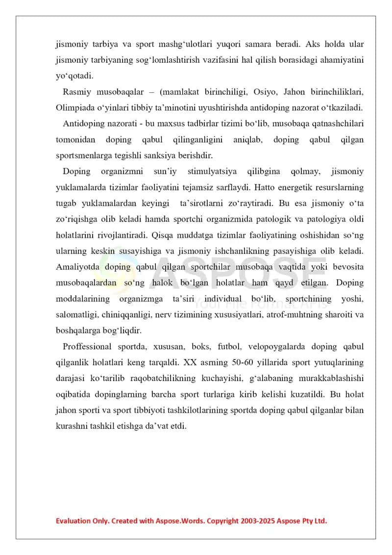 10. O'zbekistonda doping nazorati. Doping guruhining dorilari. Referat 16 bet. 4