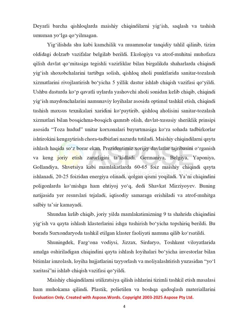 O‘zbekiston Respublikasi Milliy xavfsizligini ta'minlashning ekologiya soxasidagi asosiy yo‘nalishlari 4
